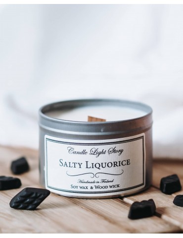 Candle Light Story, Salty Liquorice, Scented Soya Wax Candle with Wood Wick