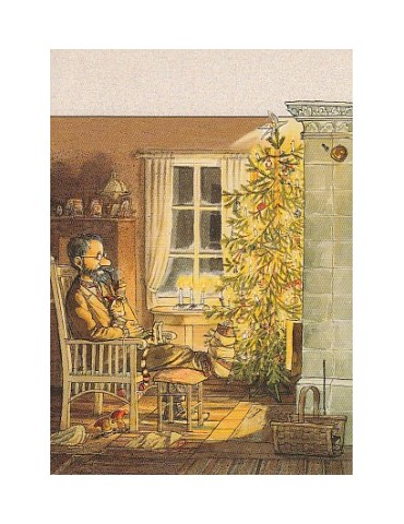 Pettson & Findus, Post Card, Sitting by Fireplace