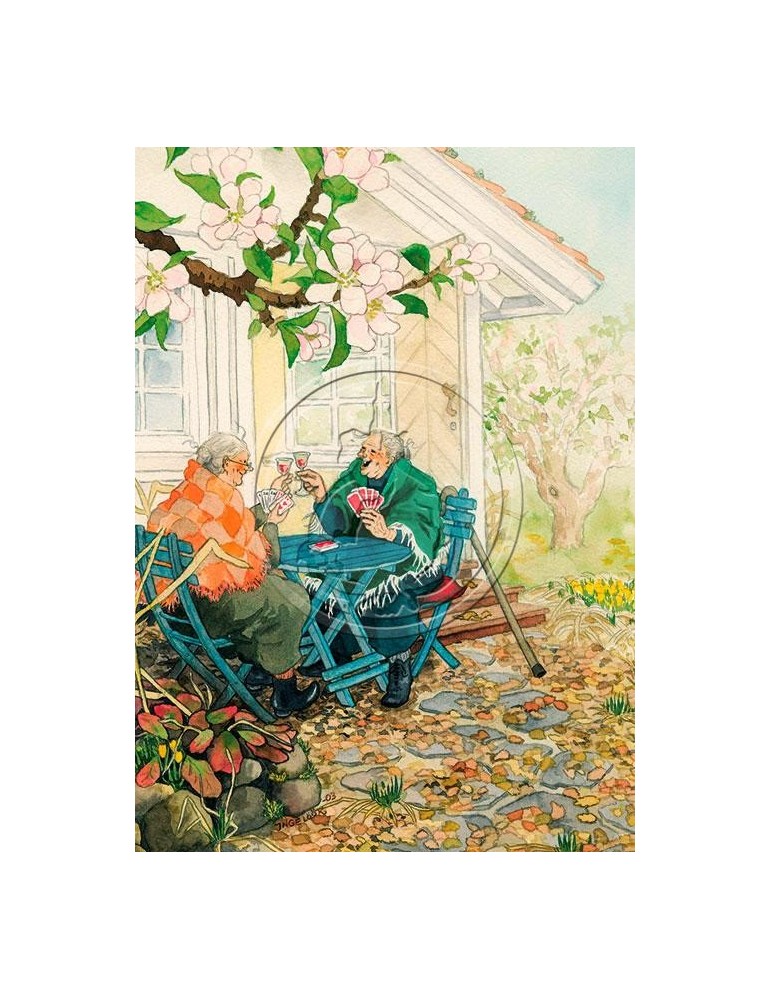 Inge Löök, Postkarte, Frauen spielen Karten im Garten
