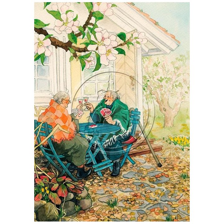 Inge Löök, Postkarte, Frauen spielen Karten im Garten