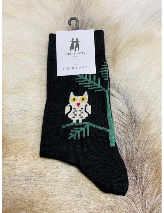 Bengt & Lotta, Merino Woll Socks, Owl black medium, 2 sizes