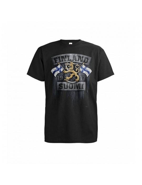 Mikebon, DC Finland Flags & Lion, Cotton T-shirt, black
