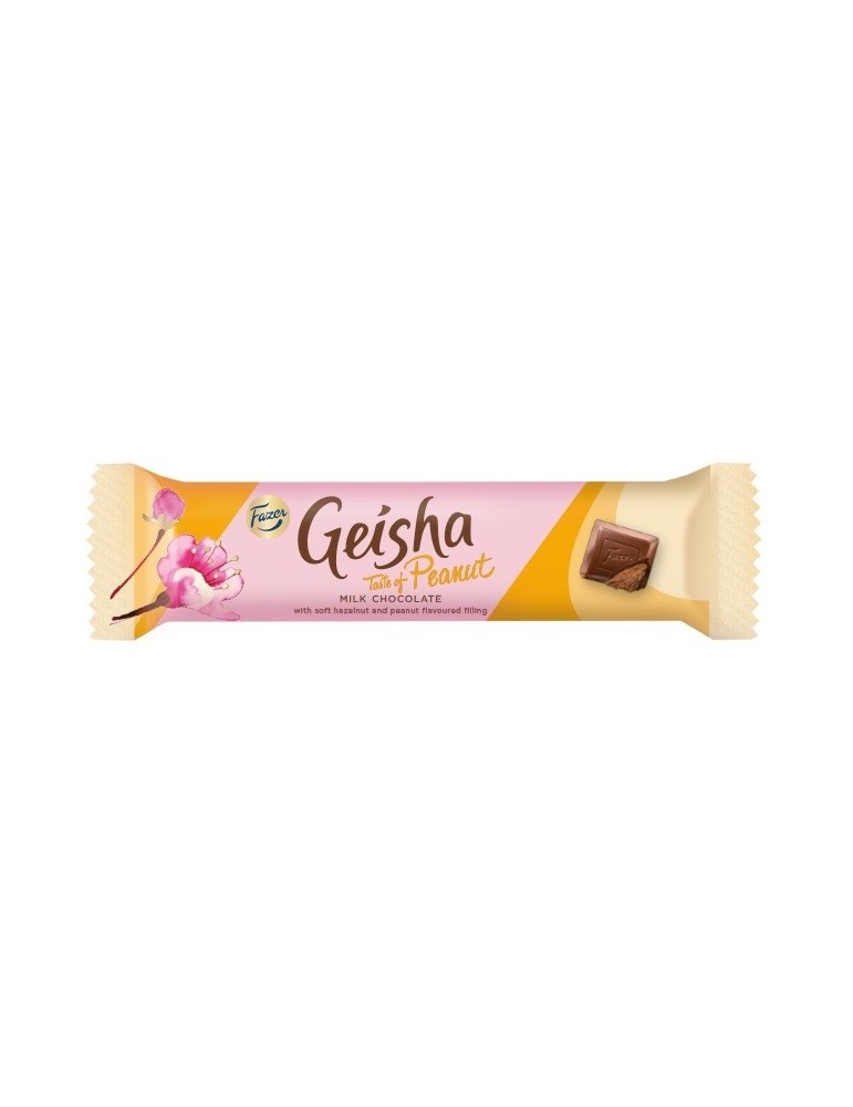 Fazer, Geisha Taste of Peanut, Milchschoko-Riegel mit Haselnuss-Nougat-Füllung & Erdnussgeschmack 37g