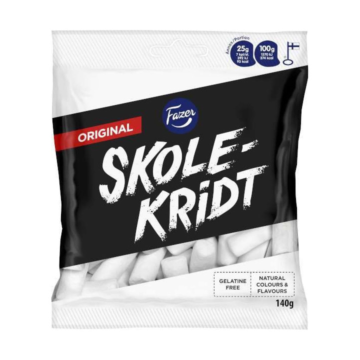 Fazer, Skolekridt, Licorice Dragees with Menthol 140g