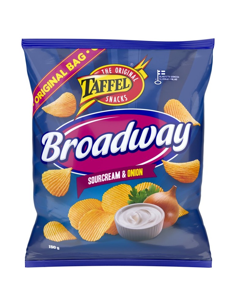 Taffel, Broadway, Finnische Kartoffelchips Sauerrahm & Zwiebel 150g