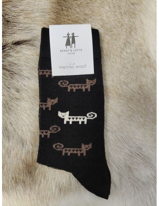 Bengt & Lotta, Merino Woll Socks, Cat black medium, 2 sizes