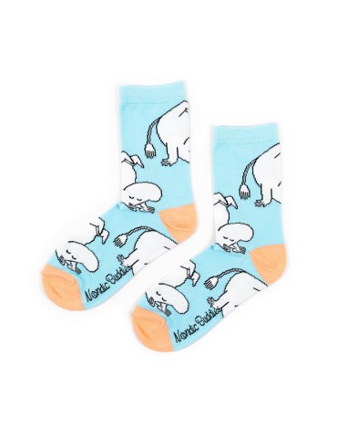 Nordic Buddies, Women's Socks, Moomintroll Happy light blue & peach 36-42