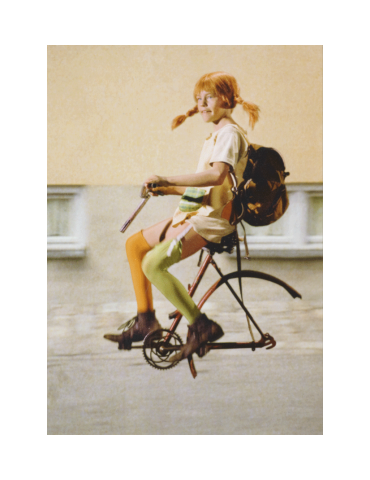 Pippi Longstocking, Postcard, Pippi on Bike