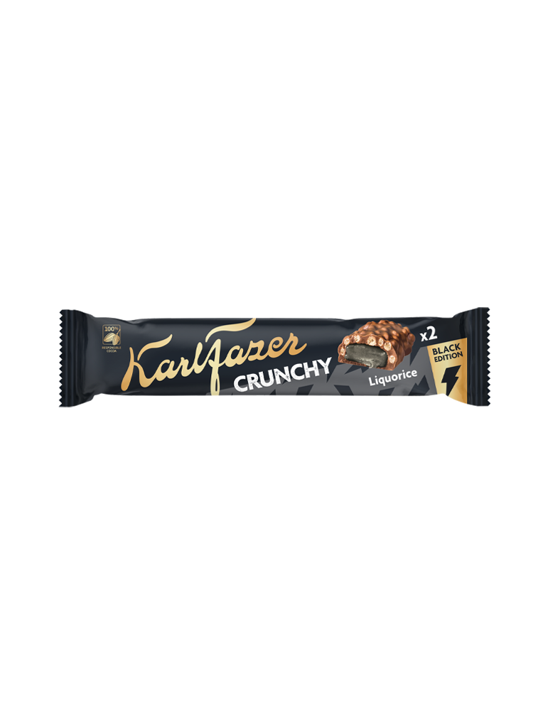 Fazer, Crunchy Black Edition, Milk Chocolate Bar with Licorice Toffee & Salty Wheat Crisps 55g