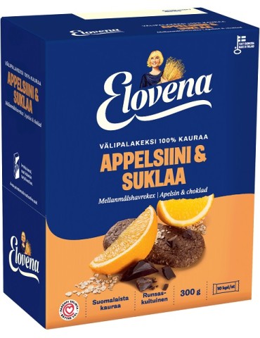 Elovena, Välipalakeksi, Snackkekse 100% Hafer, Orange & Schokolade (10x30g) 300g