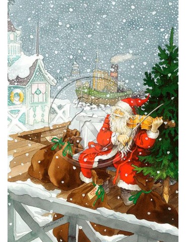 Inge Löök, Postcard, Santa Claus with Violin