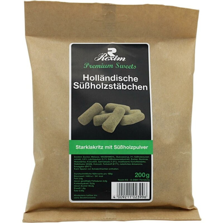 Rexim Holländische Süßholzstäbchen Strong Licorice with Licorice Powder 200g