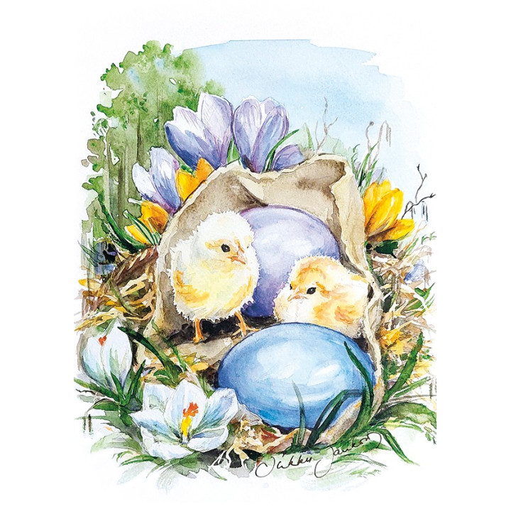 Putinki Sirkku Saukonoja Postkarte Osterküken mit Blumen 10,5 x 14,8 cm