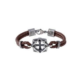 Lumoava silver bracelet with leather band brown