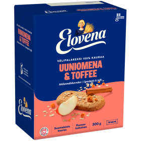 Elovena, Välipalakeksi, Snack Biscuits 100% Oats, Baked Apple & Toffee  (10x30g) 300g
