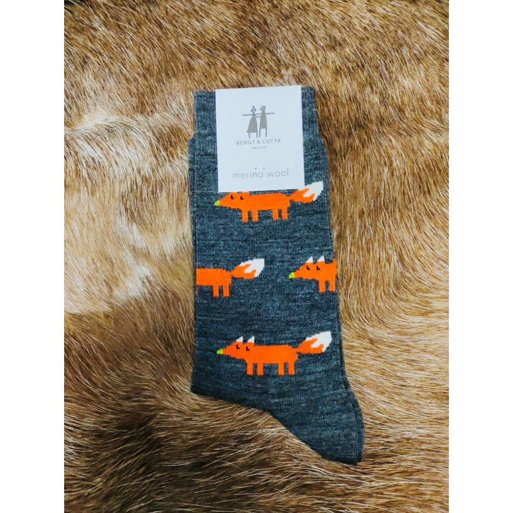 Bengt & Lotta, Fox, Merino Woll Socks, gray medium, 2 sizes