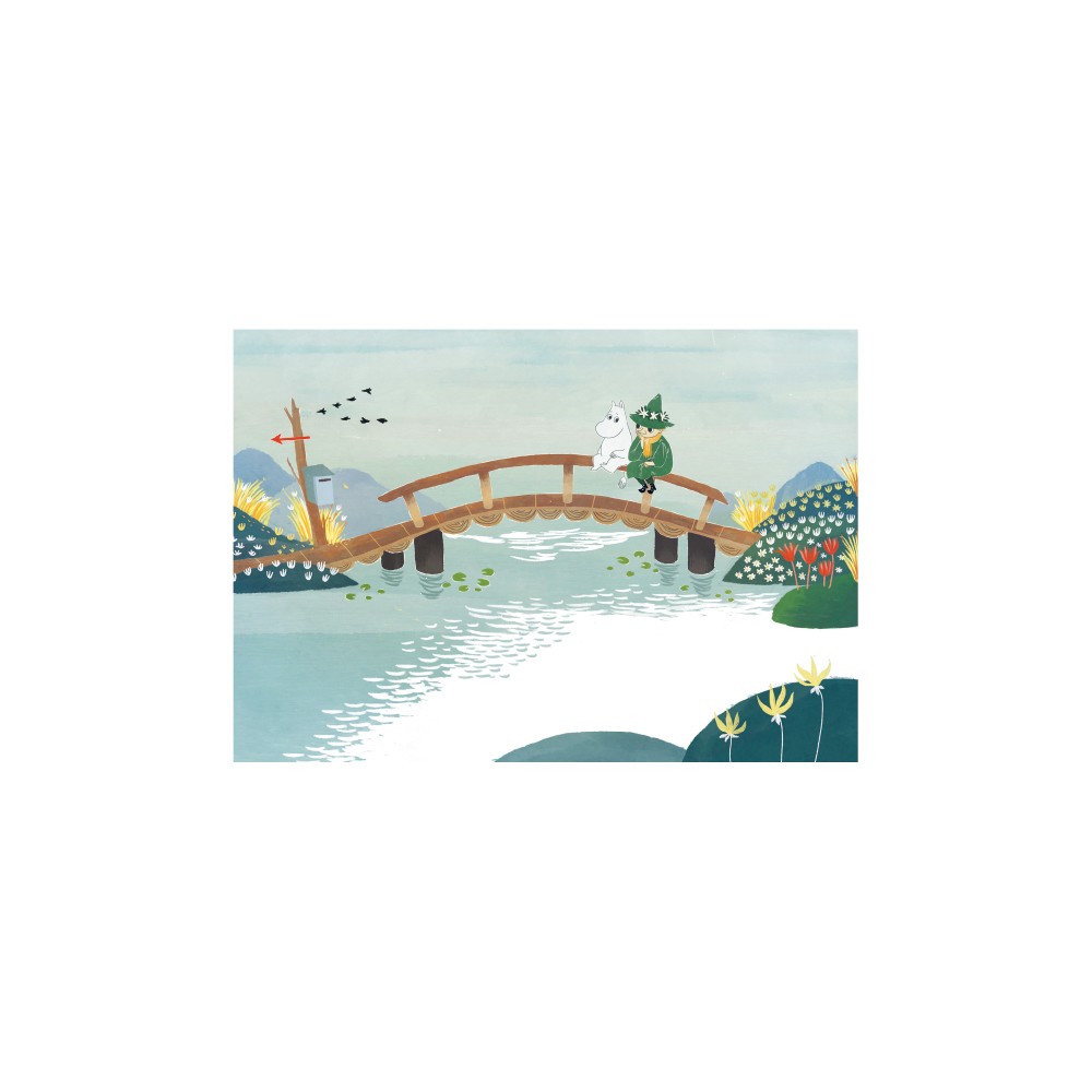 Mumin, Postkarte, Mumintroll & Snufkin auf der Brücke