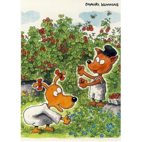 Mauri Kunnas Koirakylä, Picking Berries, Postcard