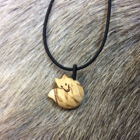 Wood Jewel, Pendant from Curly Birch with Rubber Band, Fox