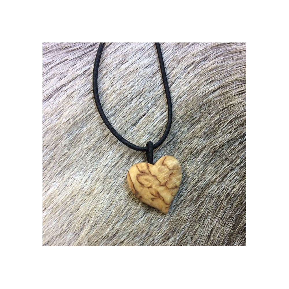 Wood Jewel, Pendant from Curly Birch with Rubber Band, Heart natural