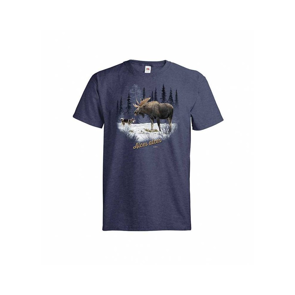 Mikebon, DC Elch & Hund, Baumwoll-T-Shirt für Erwachsene, tiefblau
