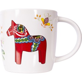Ceramic Mug in a Box, The Dalahorse, white-red 0,37l