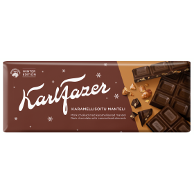 Fazer, dunkle Schokolade mit karamellisierten Mandelstückchen, Winter Edition, Tafel 200g