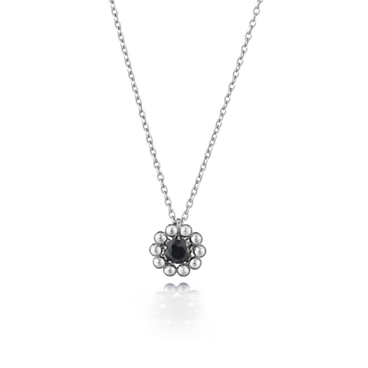 Lumoava Daisy Silver Pendant Medium with Black Zirconia & Chain 45/50 cm