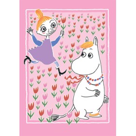 Moomin Postcard, Snorkmaiden & Mymble on Flower Field, pink