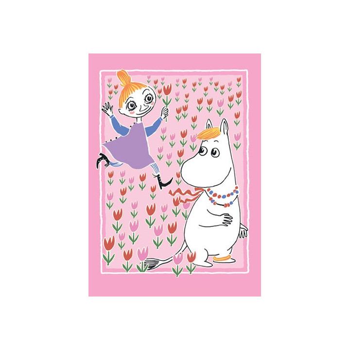 Karto Mumin Postkarte Snorkfräulein & Mymble auf der Blumenwiese Pink