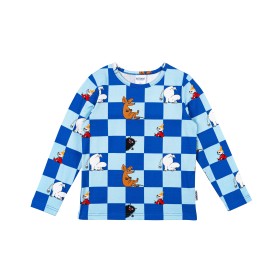 Martinex, Mumin Quadrate, langärmeliges Kinderhemd aus Bio-Baumwolljersey, blau