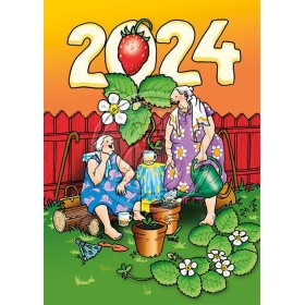 Inge Löök, Postkarte, Jahreskarte 2024 Frauen mit Erdbeeerpflanzen