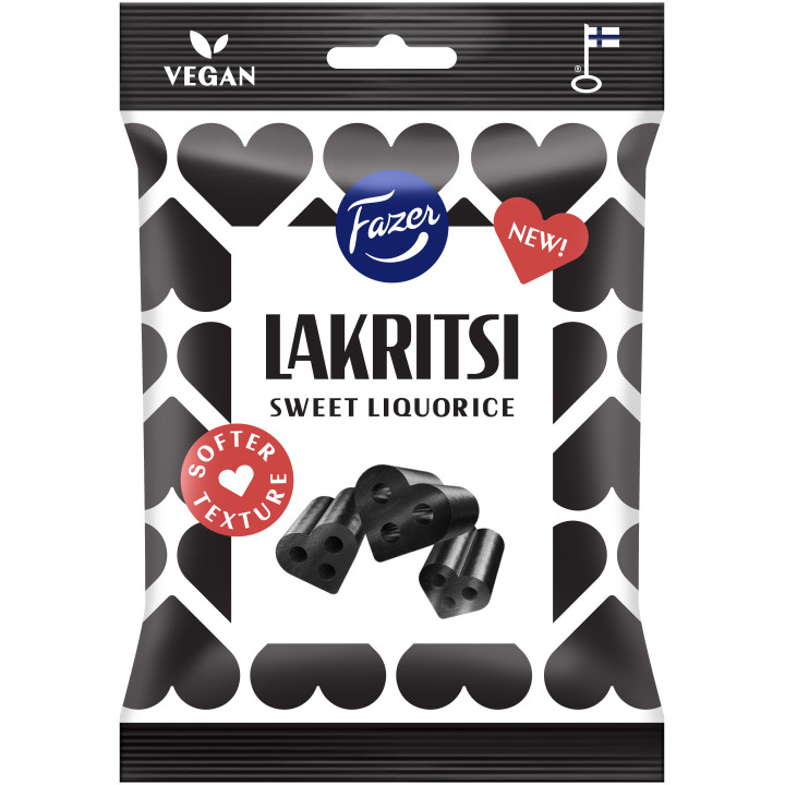 Fazer, Lakritsi Sweet Liquorice, Weiche Lakritzstücke in Herzform 150g