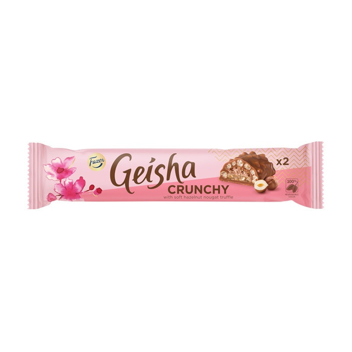 Fazer Geisha Crunchy Milk Chocolate Hazelnut Nougat Puffed Rice Bar 50 g
