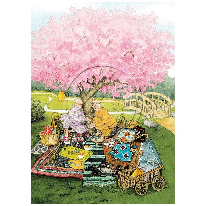 Inge Löök Postkarte Frauen machen Pause unter Kirschbaum 10,5 x 14,8 cm