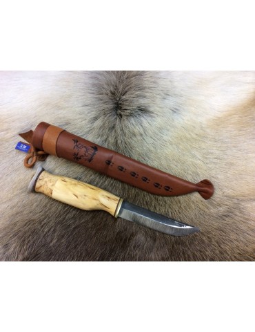 Wood Jewel, Curly Birch, Carving Knife with Horn Hat 9,5cm