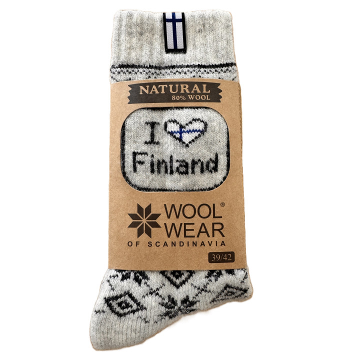Woolwear of Scandinavia Socken mit Wolle I love Finland Hellgrau