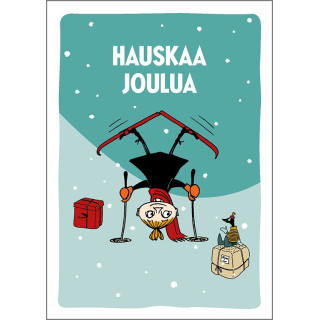 Putinki Mumin Postkarte Mymble Skifahren "Hauskaa joulua" Grün