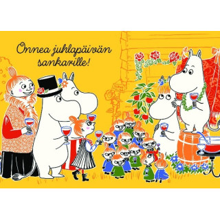Karto Mumin, Postkarte, "Onnea juhlapäivän sankarille" Festtag, gelb