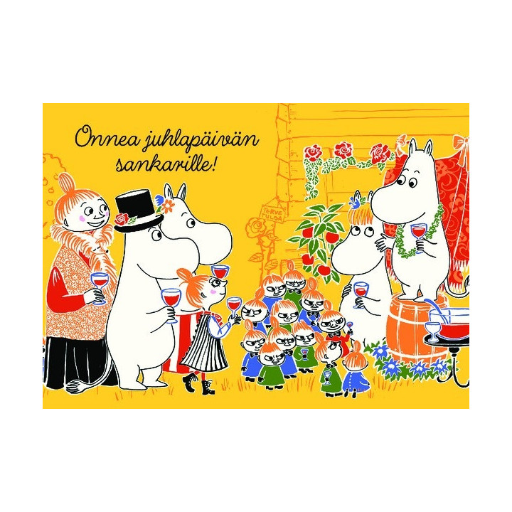 Karto Mumin, Postkarte, "Onnea juhlapäivän sankarille" Festtag, gelb