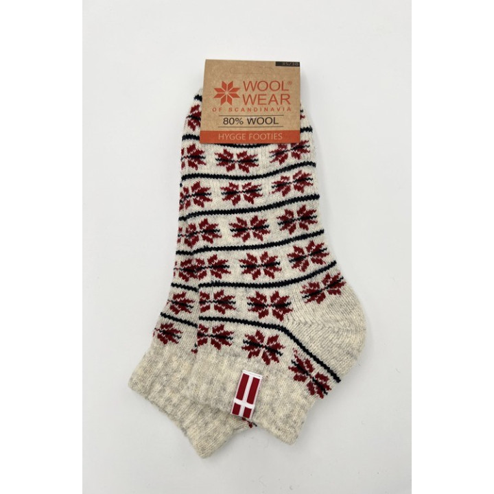 Woolwear of Scandinavia Low Socks with Wool Ice Flower Light Gray-Red