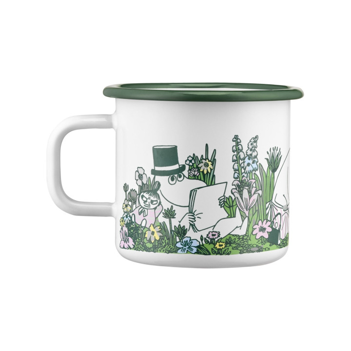 Muurla Mumin Emaille Becher Im Garten Weiß-Grün 0,37l