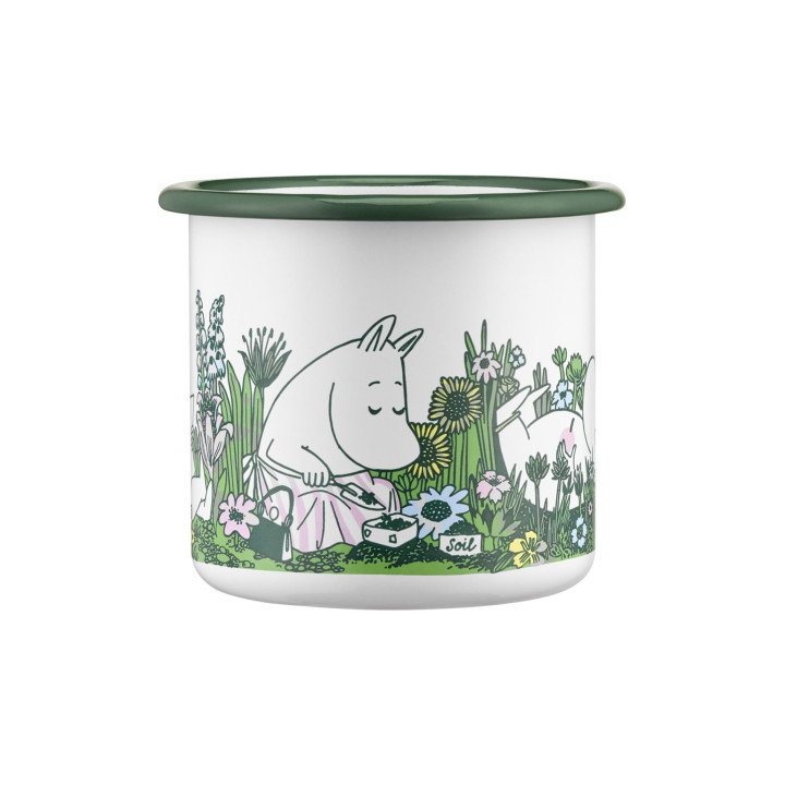 Muurla Mumin Emaille Becher Im Garten Weiß-Grün 0,37l
