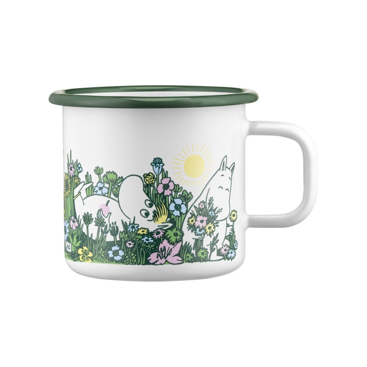 Muurla Mumin Emaille Becher Im Garten Weiß-Grün 0,37l