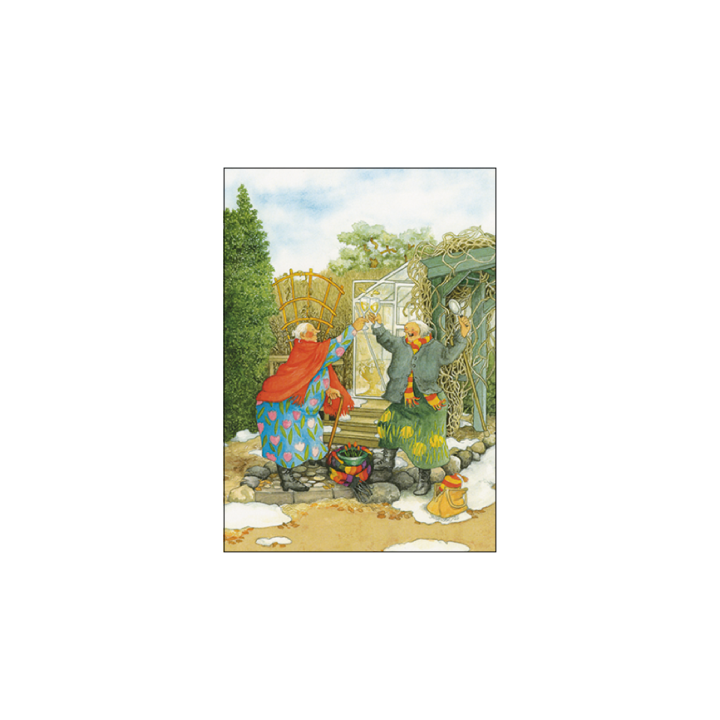 Inge Löök Postkarte Frauen feiern die ersten Blümchen im Garten 10,5 x 14,8 cm