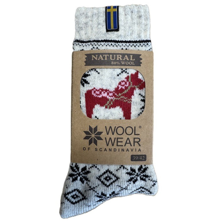 Woolwear of Scandinavia Socken mit Wolle Dala Pferd Hellgrau