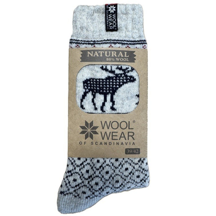 WOOLWEAR of Scandinavia®, Wollsocken, Elch & Norwegische Flagge, hellgrau