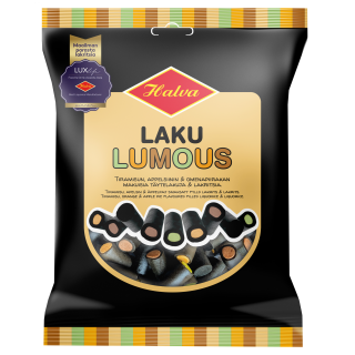Halva Lumous Gefüllte Lakritze mit Tiramisu, Orange & Apfelkuchen Beutel 180g