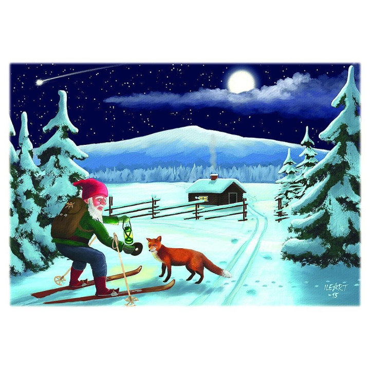 Ileart Postkarte mit Glitter Wichtel und Fuchs 10,5x14,8 cm