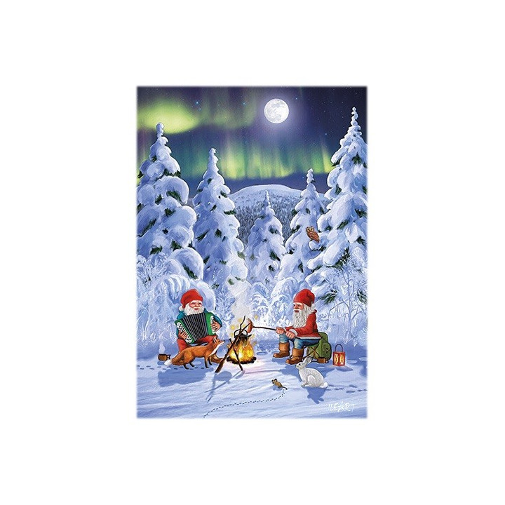 Ileart Postcard with Glitter Elves at the Campfire 10.5x14.8 cm